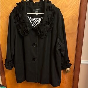 Ali Miles Black A-line Wool Blend Lined Swing Coat Petal Collar Size 3X